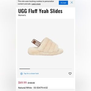 Brand new women’s cream UGG “fluff yeah” slipper US 10